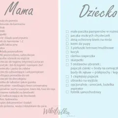 Lista rzeczy, co zabrać do szpitala na 3 dni: dla mamy i dziecka. Zawiera ubrania, kosmetyki, pieluchy i akcesoria.